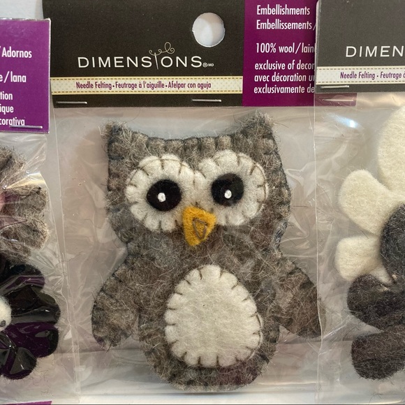 Owl Flowers Leaves Felt Embellishments 100% Wool Coordinated Black Grey - Picture 9 of 13